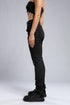 Women's Wide Ribbed Leggings in Black angled side view with sculpted fit