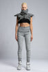 Women's Wide Ribbed Leggings in Grey back view with fitted leg and ribbed panel detailing