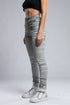 Women's Wide Ribbed Leggings in Grey side view showing ribbed side panels