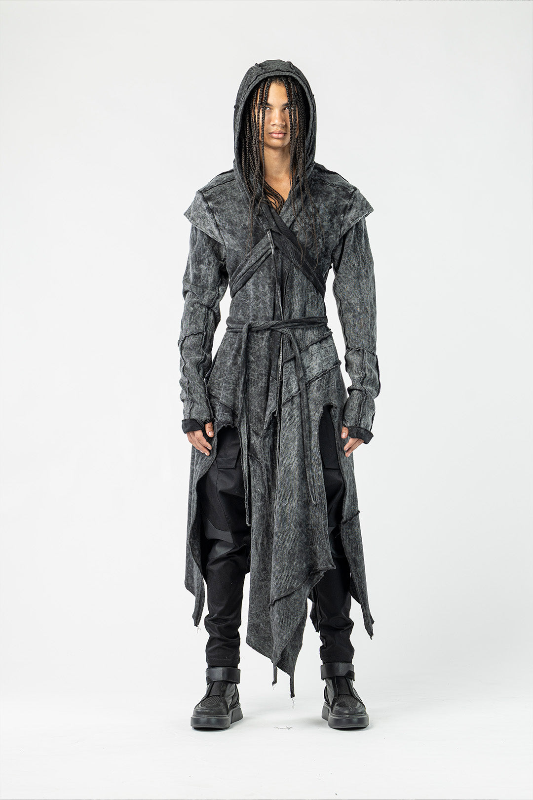 Men's Long Cardigan with Side Slit Hem | Avant-Garde Streetwear by